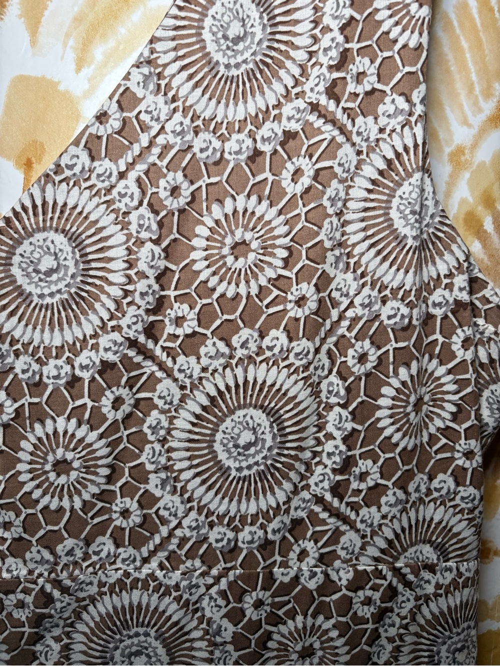Boho Crochet Lace Print Sleeveless Dress | Neutral Cottagecore Summer Mini Dress - Picture 7 of 7